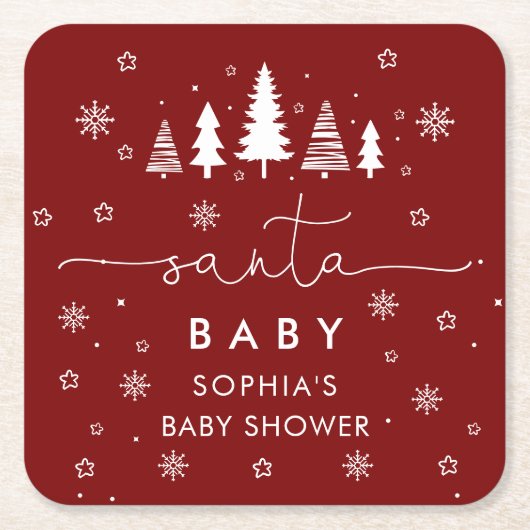 Minimalist Christmas Baby Shower Red Kartonnen Onderzetters (Voorkant)