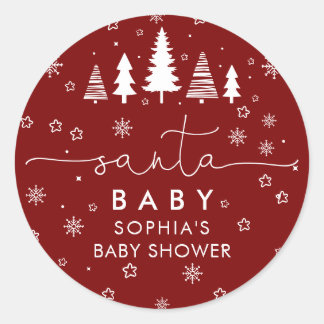 Minimalist Christmas Baby Shower Red Ronde Sticker