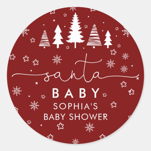 Minimalist Christmas Baby Shower Red Ronde Sticker (Voorkant)