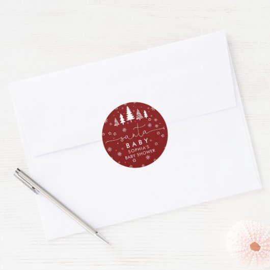 Minimalist Christmas Baby Shower Red Ronde Sticker (Envelop)