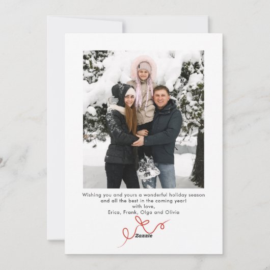 Minimalist Christmas Boho Red Bow Ribbon 2 Photo Feestdagenkaart (Achterkant)