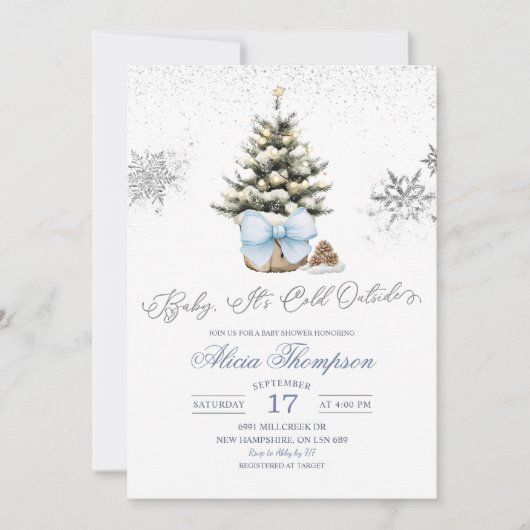 Minimalist Christmas Bow Snowflake Baby Shower Kaart (Voorkant)