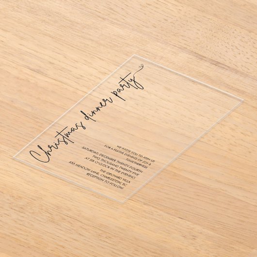 Minimalist Christmas Dinner Party Modern Acryl Uitnodigingen (Laagn)