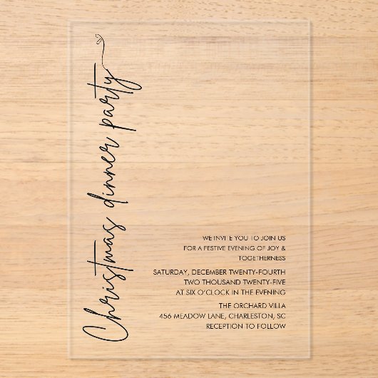 Minimalist Christmas Dinner Party Modern Acryl Uitnodigingen (Voorkant)