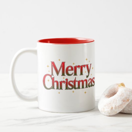 Minimalist Christmas Pine Tree Mug – Holiday Coffe Tweekleurige Koffiemok (Met donut)