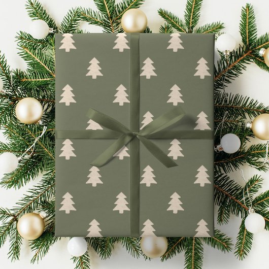 Minimalist Christmas Pine Tree Neutral Boho Winter Cadeaupapier