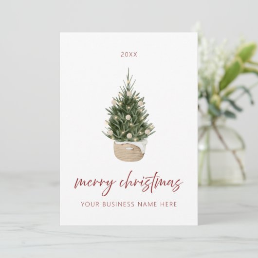 Minimalist Christmas Tree Business Holiday Card Kaart (Staand voorkant)