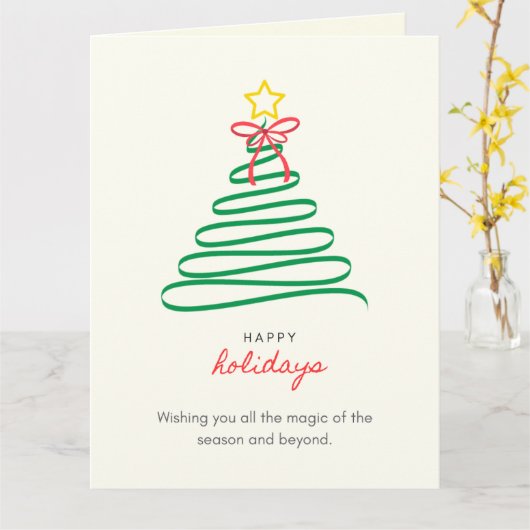 Minimalist Christmas Tree Happy Holidays Folded Ca Kaart (Gele Bloem)
