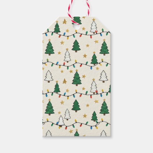 Minimalist Christmas Tree Lights Pattern Cadeaulabel (Voorkant)