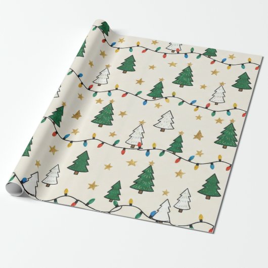 Minimalist Christmas Tree Lights Pattern Gift Cadeaupapier (Uitgerold)