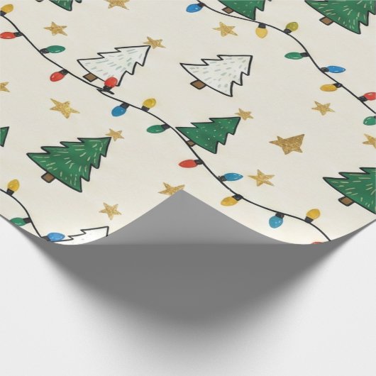 Minimalist Christmas Tree Lights Pattern Gift Cadeaupapier (Hoek)