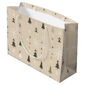 Minimalist Christmas Trees & Snowflakes Gift Bag Groot Cadeauzakje (Achterkant Gekanteld)