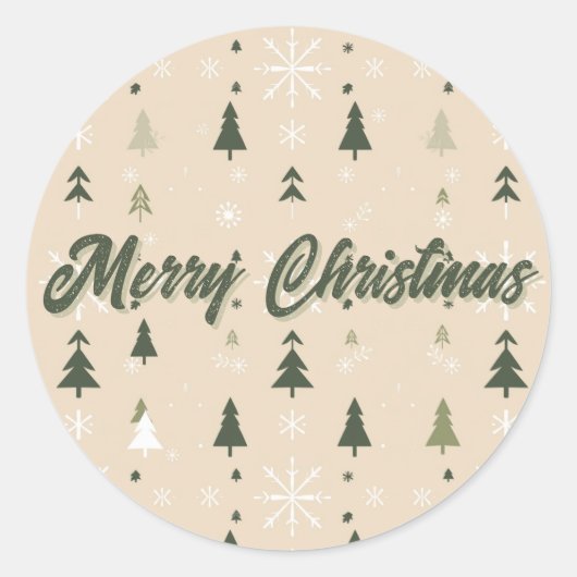 Minimalist Christmas Trees & Snowflakes Holiday Ronde Sticker (Voorkant)