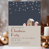 Minimalist Christmas Village Snowy Night Holiday  Kaart