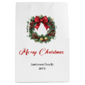 Minimalist Christmas wreath gift bag personalized Medium Cadeauzakje (Voorkant)
