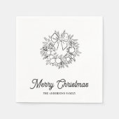 Minimalist Christmas Wreath Line Art Personalized Servet (Voorkant)