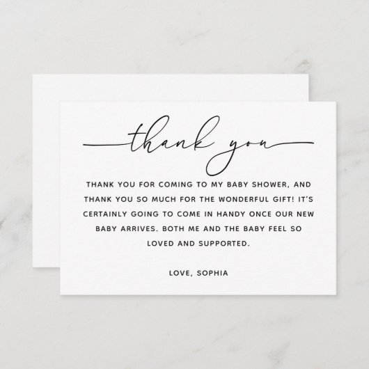 Minimalist Classic Baby Shower | Modern Script Bedankkaart (Voorkant / Achterkant)