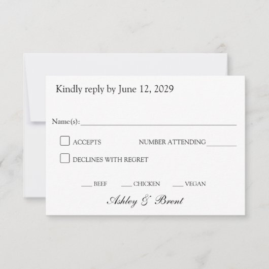 Minimalist Classic Black and White RSVP Card (Voorkant)