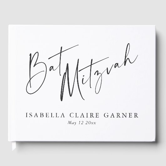 Minimalist Classic Black White Custom Bat Mitzvah Gastenboek (Voorkant)