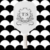Minimalist Classic Chic White and Black Monogram Pickleball Paddle