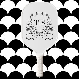 Minimalist Classic Chic White  and Black Monogram Pickleball Paddle