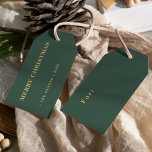 Minimalist Classic Merry Christmas Green Cadeaulabel<br><div class="desc">Deze minimalistische klassieke vrolijke kerstgroene cadeau-labels zijn voorzien van een modern, minimalistisch design dat zowel elegant als eenvoudig is. Of u nu de voorkeur geeft aan een klassieke, traditionele look of een meer eigentijdse stijl, met gouden typografie op een groene achtergrond, u vindt de perfecte kaart om het seizoen te...</div>