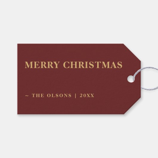 Minimalist Classic Merry Christmas Red Cadeaulabel (Voorkant (Horizontaal))