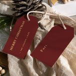 Minimalist Classic Merry Christmas Red Cadeaulabel<br><div class="desc">Deze minimalistische klassieke vrolijke kerstrode cadeau-labels zijn voorzien van een modern, minimalistisch design dat zowel elegant als eenvoudig is. Of u nu de voorkeur geeft aan een klassieke, traditionele look of een meer eigentijdse stijl, met gouden typografie op een rode achtergrond, u vindt de perfecte kaart om het seizoen te...</div>