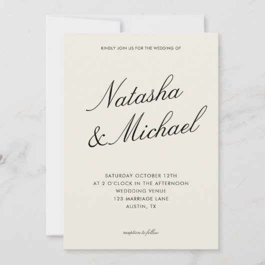 Minimalist Classy Black and Ivory Wedding Kaart (Voorkant)