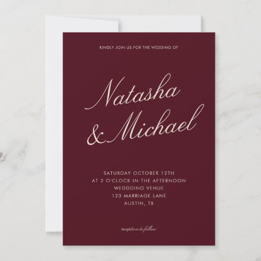 Minimalist Classy Burgundy Wedding Kaart (Voorkant)