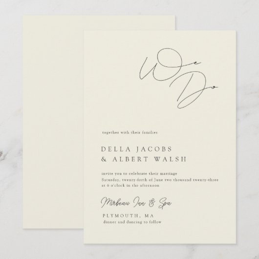 Minimalist Classy Calligraphy Ivory Wedding Kaart (Voorkant / Achterkant)