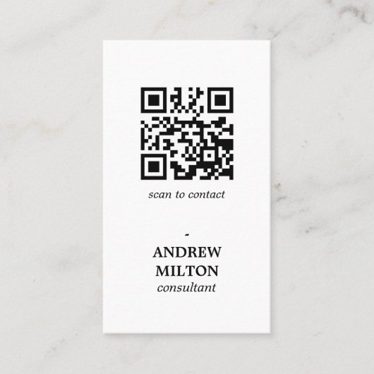 Minimalist Clean Black White QR code Consultant Visitekaartje (Voorkant)