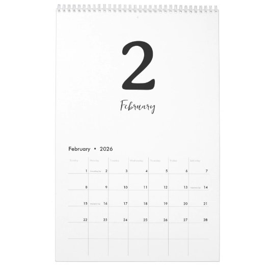 Minimalist Clean Modern Design Calendar Kalender (Feb 2026)