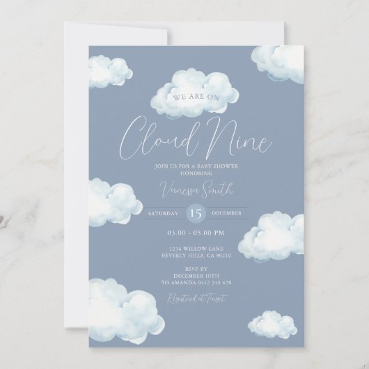 Minimalist Cloud Nine Baby Shower Party Kaart (Voorkant)