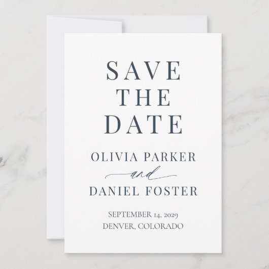 Minimalist Coastal Blue Wedding Save the Date (Voorkant)