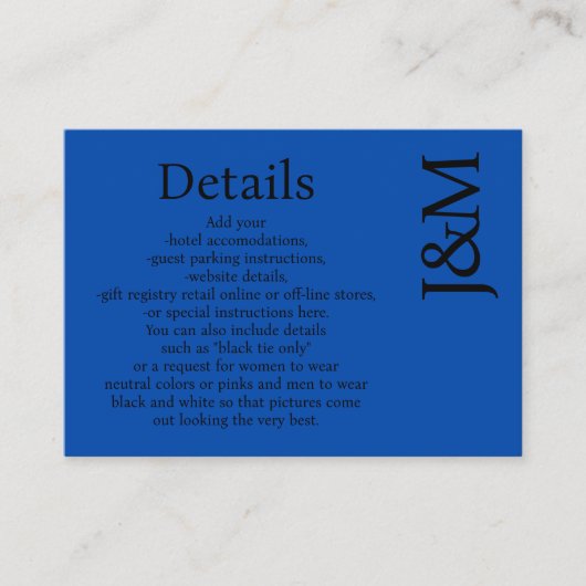 Minimalist Cobalt Blue Enclosure Details Card Informatiekaartje (Voorkant)