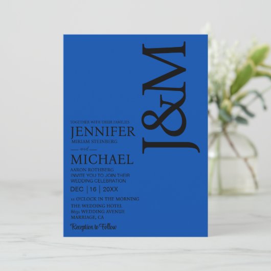 Minimalist Cobalt Blue QR Code on Back Wedding Kaart (Staand voorkant)