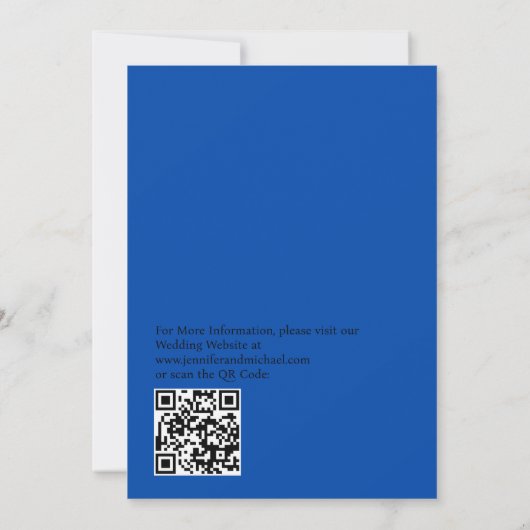 Minimalist Cobalt Blue QR Code on Back Wedding Kaart (Achterkant)