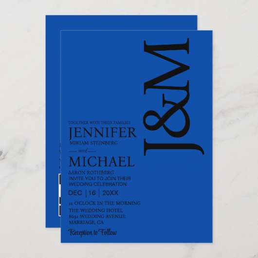 Minimalist Cobalt Blue QR Code on Back Wedding Kaart (Voorkant / Achterkant)