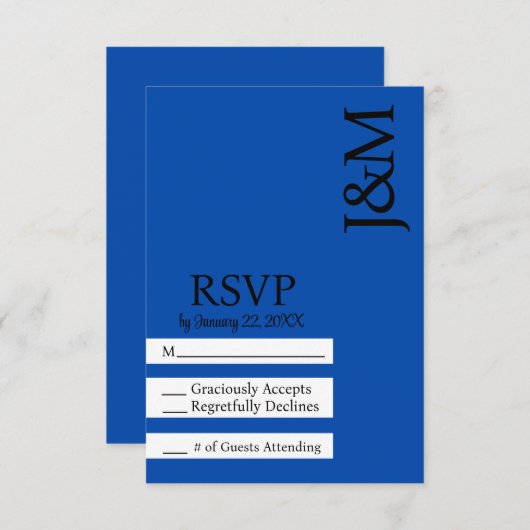 Minimalist Cobalt Blue RSVP card (Voorkant / Achterkant)