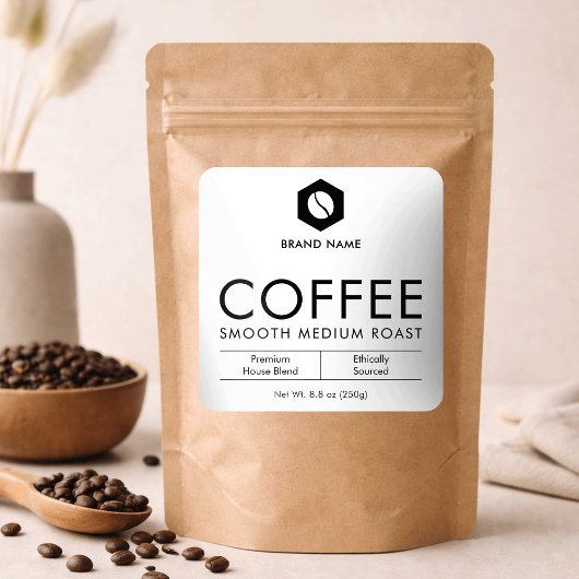 Minimalist Coffee Beans Pouch Jar Packaging Design Vierkante Sticker