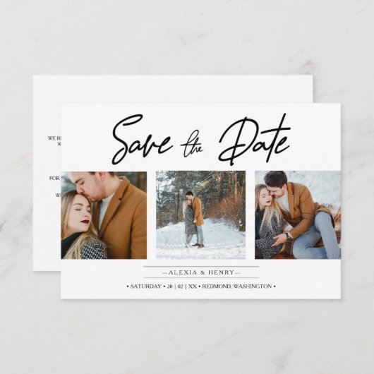 Minimalist Collage 3 Custom Photos Engaged Couple (Voorkant / Achterkant)