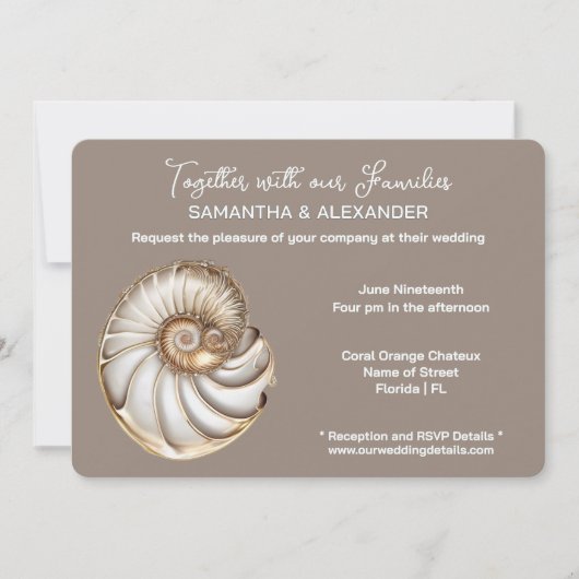 Minimalist Conch Shell Beach Wedding Kaart (Voorkant)