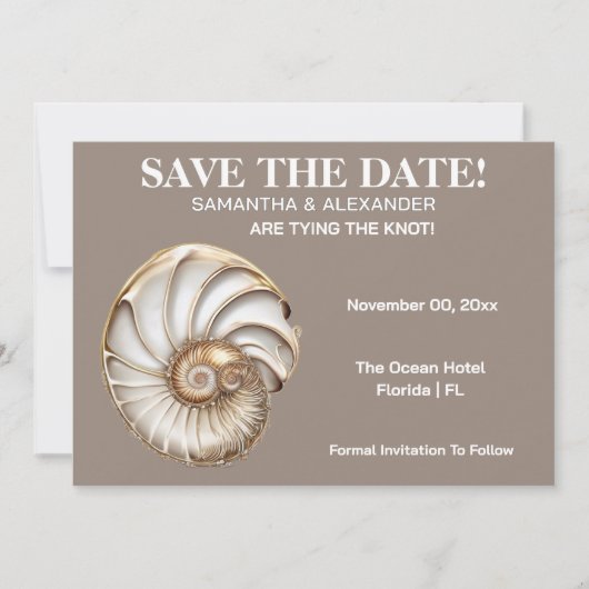 Minimalist Conch Shell Save The Date Card Kaart (Voorkant)