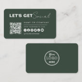 Minimalist Connect with US QR Code Donkergroen Visitekaartje (Voorkant / Achterkant)