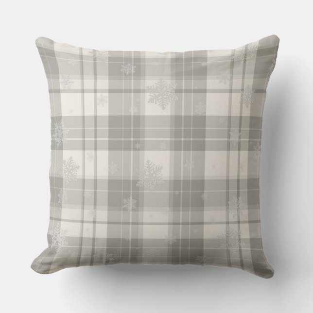 Minimalist Cool Gray Snowflake Plaid Throw Pillow Kussen (Voorkant)