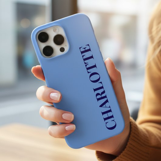 Minimalist Cornflower Blue & Navy Vertical Name iPhone Hoesje