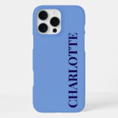 Minimalist Cornflower Blue & Navy Vertical Name iPhone Hoesje (Achterkant)