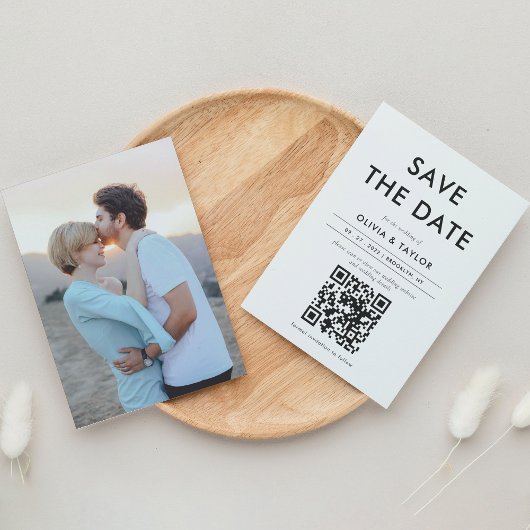 Minimalist Cotemporary QR Code Photo Wedding Save The Date
