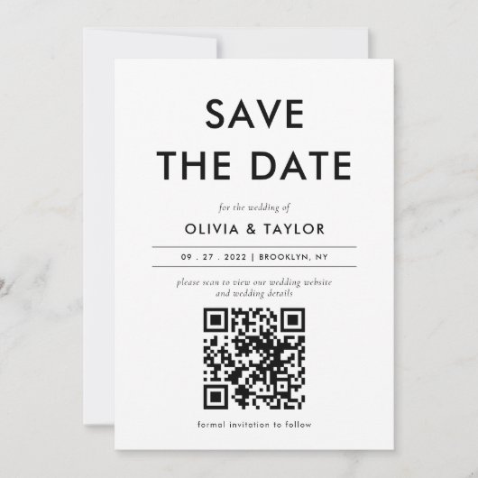 Minimalist Cotemporary QR Code Photo Wedding Save The Date (Voorkant)